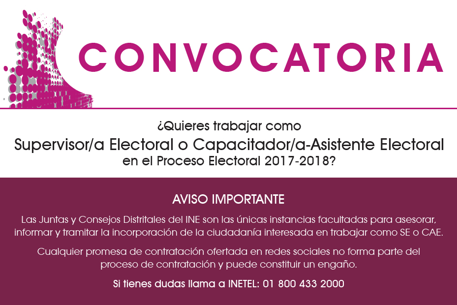 DECEyEC, Aviso convocatoria Supervisor o Capacitador-Asistente Electoral