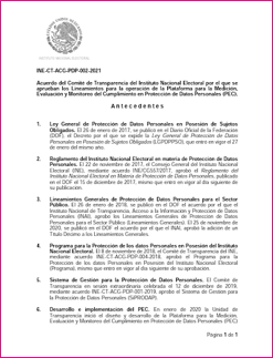Acuerdo del Comité de Transparencia del Instituto Nacional Electoral por el que se aprueban los Lineamientos para la operación de la Plataforma para la Medición, Evaluación y Monitoreo del Cumplimiento de Datos Personales (PEC)