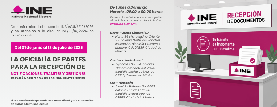 Banner informativo sobre sedes alternas para oficialía de partes