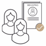 Icono de dos figuras de mujeres y al fondo una hoja de registro